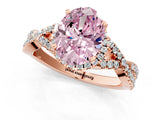 Rose gold Fancy Pink Oval Cut Diamond  Halo Twist Band Solitaire Prong Setting Ring_43