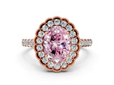 Rose gold Fancy Pink Oval  Cut Diamond Milgrain Floral Halo Engagement Ring with Pavé Band_15