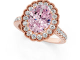 Rose gold Fancy Pink Oval  Cut Diamond Milgrain Floral Halo Engagement Ring with Pavé Band_16