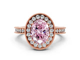 Rose gold Fancy Pink Oval Cut Diamond Milgrain Halo Engagement Ring with Round Pavé Band and Prong Setting_13
