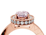 Rose gold Fancy Pink Oval Cut Diamond Milgrain Halo Engagement Ring with Round Pavé Band and Prong Setting_17