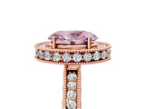 Rose gold Fancy Pink Oval Cut Diamond Milgrain Halo Engagement Ring with Round Pavé Band and Prong Setting_18