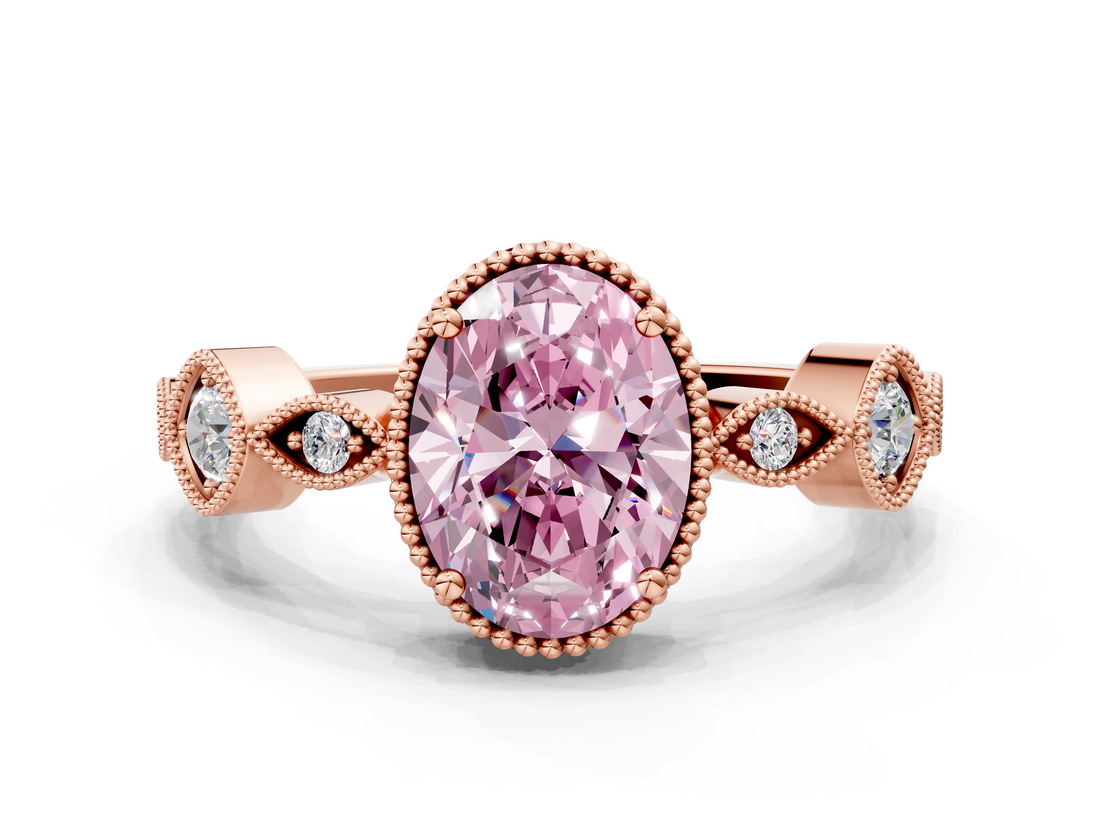Rose gold Fancy Pink Oval  Cut Diamond Milgrain Marquise Band with Prong Setting_3