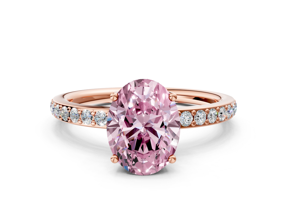 Rose gold Fancy Pink Oval  Cut Diamond Pavé Band Ring with Four-Prong Setting_24