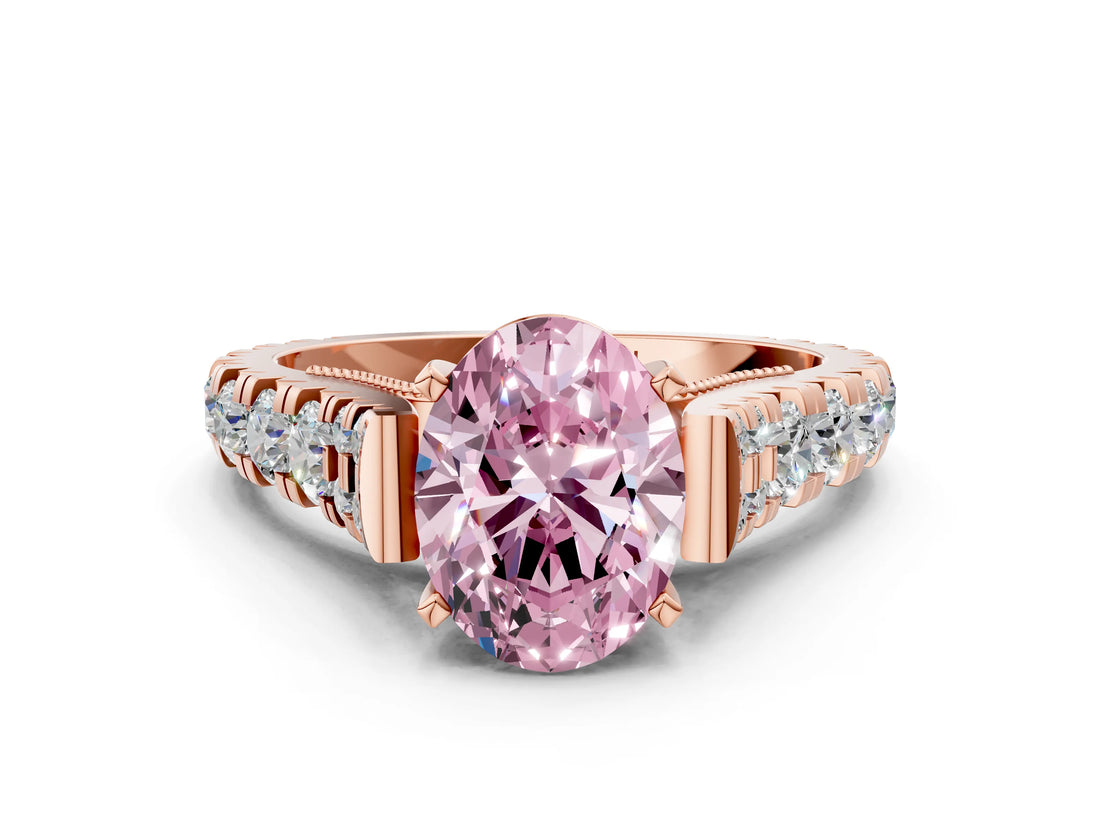 Rose gold Fancy Pink Oval  Cut Diamond Pavé Band Solitaire with Four-Prong Setting_15