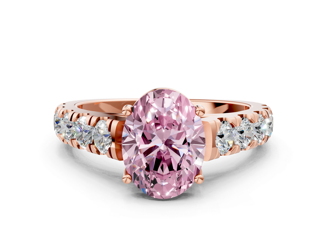 Rose gold Fancy Pink Oval  Cut Diamond Pavé Band Solitaire with Four-Prong Setting_3