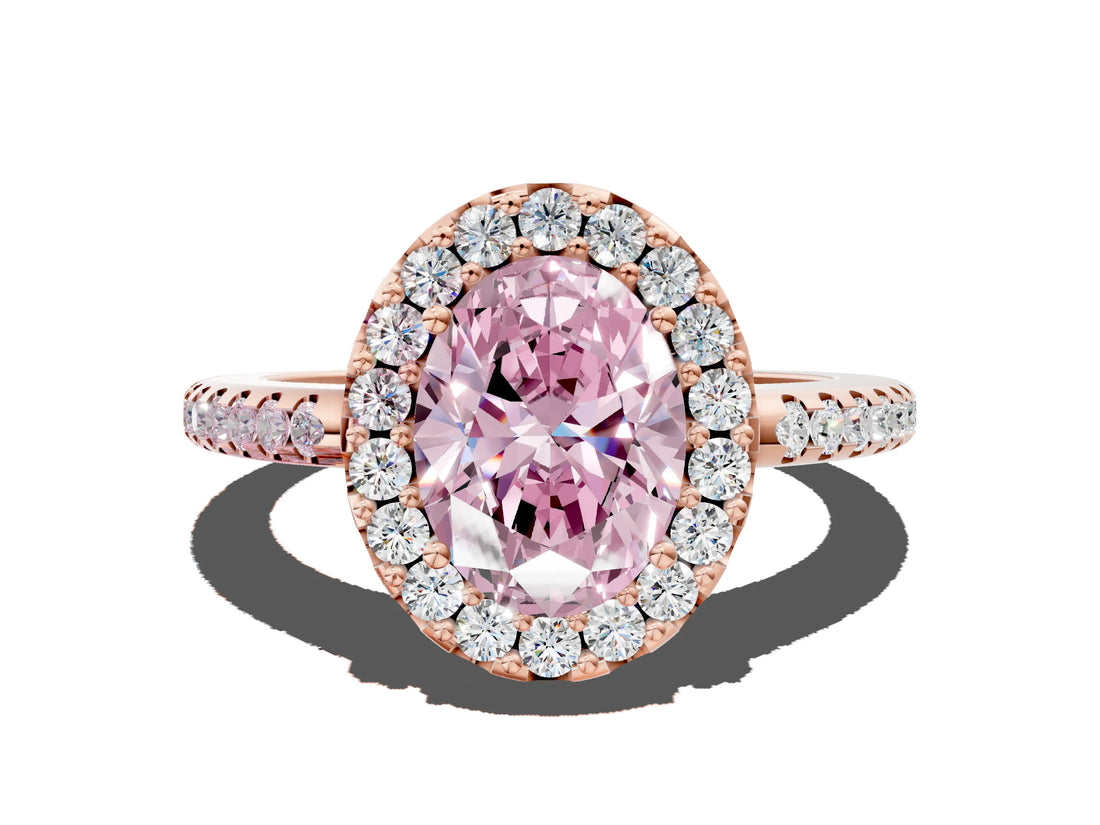 Rose gold Fancy Pink Oval Cut Diamond Pavé Halo Ring with Four-Prong Setting_36