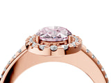 Rose gold Fancy Pink Oval Cut Diamond Pavé Halo Ring with Four-Prong Setting_40