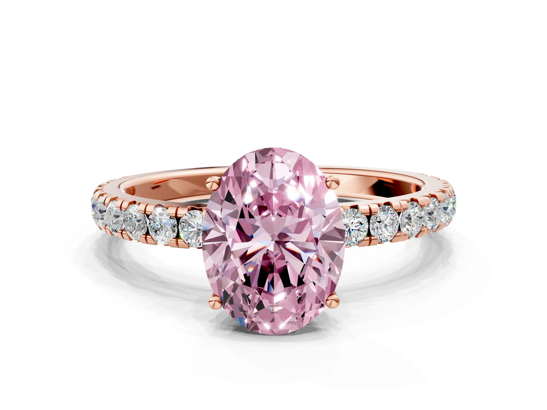 Rose gold Fancy Pink Oval Cut Diamond Pavé Solitaire Engagement Ring with Four-Prong Setting_71
