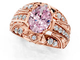 Rose gold Fancy Pink Oval Cut Diamond Pave Art Deco Split Shank Ring with Four-Prong Setting_1