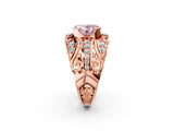 Rose gold Fancy Pink Oval Cut Diamond Pave Art Deco Split Shank Ring with Four-Prong Setting_2