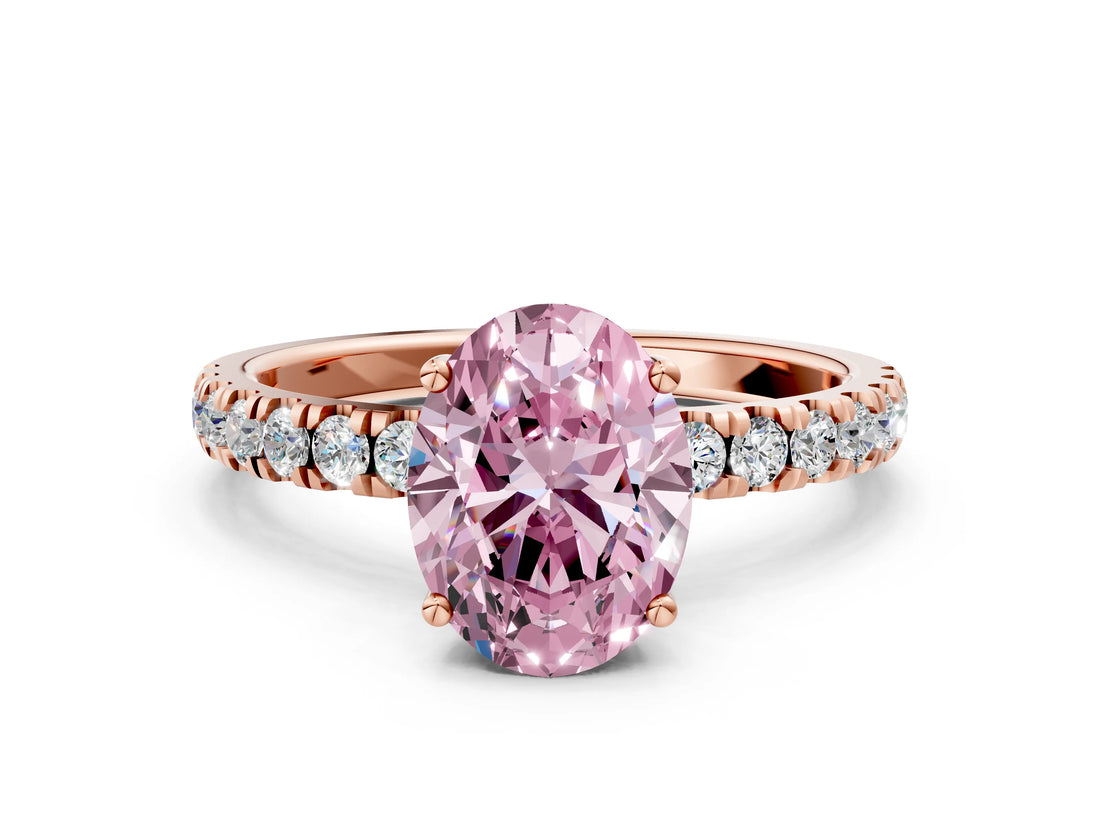 Rose gold Fancy Pink Oval Cut Diamond Pave Band Solitaire Ring with Four-Prong Setting_58