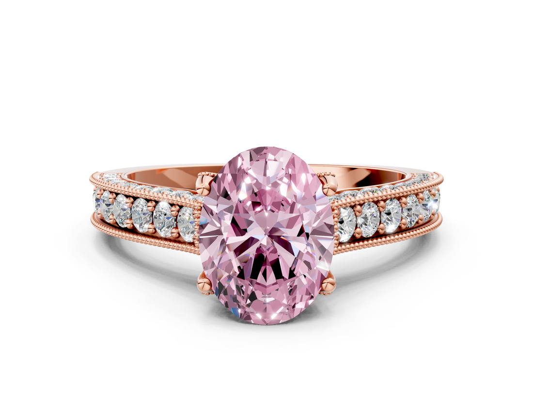 Rose gold Fancy Pink Oval  Cut Diamond Pave Band with Four-Prong Setting_72