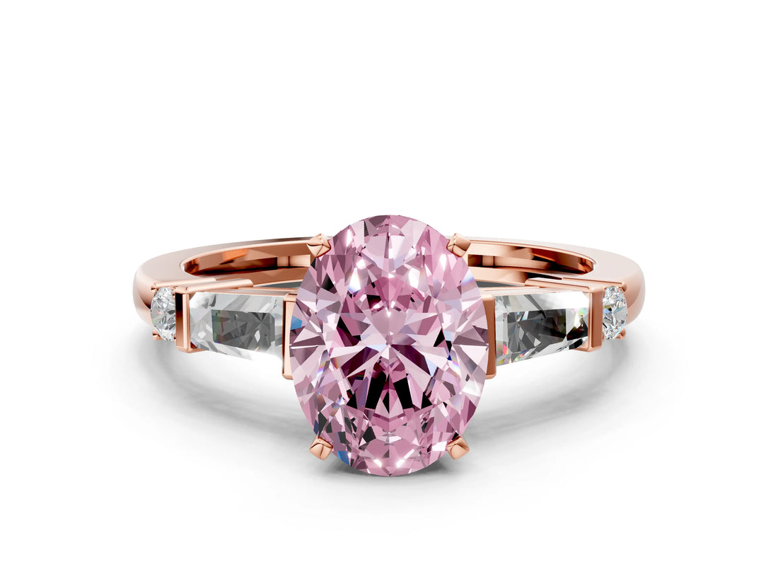 Rose gold Fancy Pink Oval  Cut Diamond Ring with Baguette Side Stones, Channel Set Band, and Four-Prong Setting_24