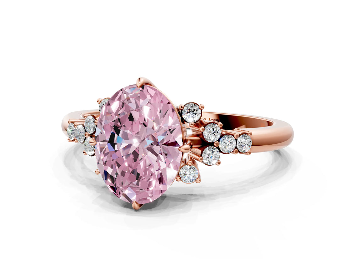 Rose gold Fancy Pink Oval Cut Diamond Ring with Side Stones and Four-Prong Setting_148