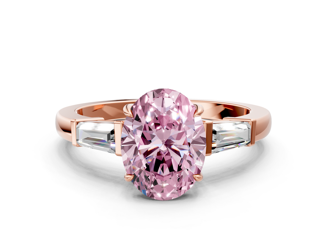 Rose gold Fancy Pink Oval  Cut Diamond Ring with Tapered Baguette Side Stones in Four-Prong Setting_3