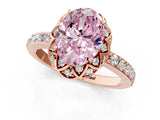 Rose gold Fancy Pink Oval Cut Diamond Scalloped Halo Engagement Ring with Round Shared Prong Band_13