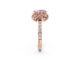 Rose gold Fancy Pink Oval Cut Diamond Scalloped Halo Engagement Ring with Round Shared Prong Band_14
