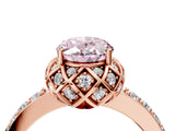 Rose gold Fancy Pink Oval Cut Diamond Scalloped Halo Engagement Ring with Round Shared Prong Band_16