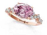 Rose gold Fancy Pink Oval Cut Diamond Scattered Round Accent Ring with Prong Setting_13
