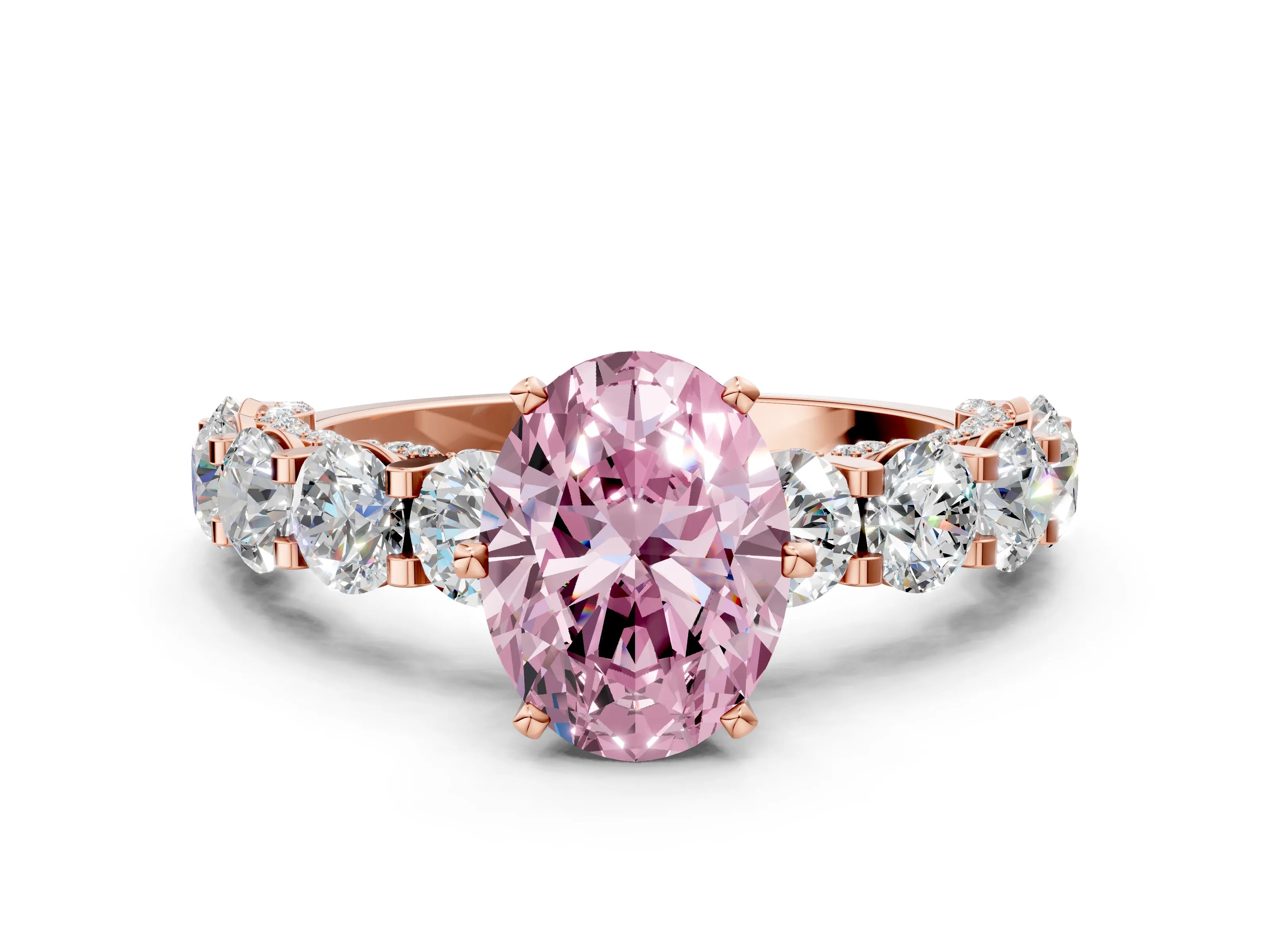 Rose gold Fancy Pink Oval Cut Diamond Side Stone Engagement Ring with Four-Prong Setting_24