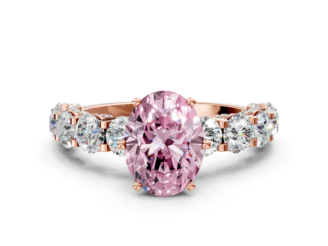 Rose gold Fancy Pink Oval Cut Diamond Side Stone Engagement Ring with Four-Prong Setting_24