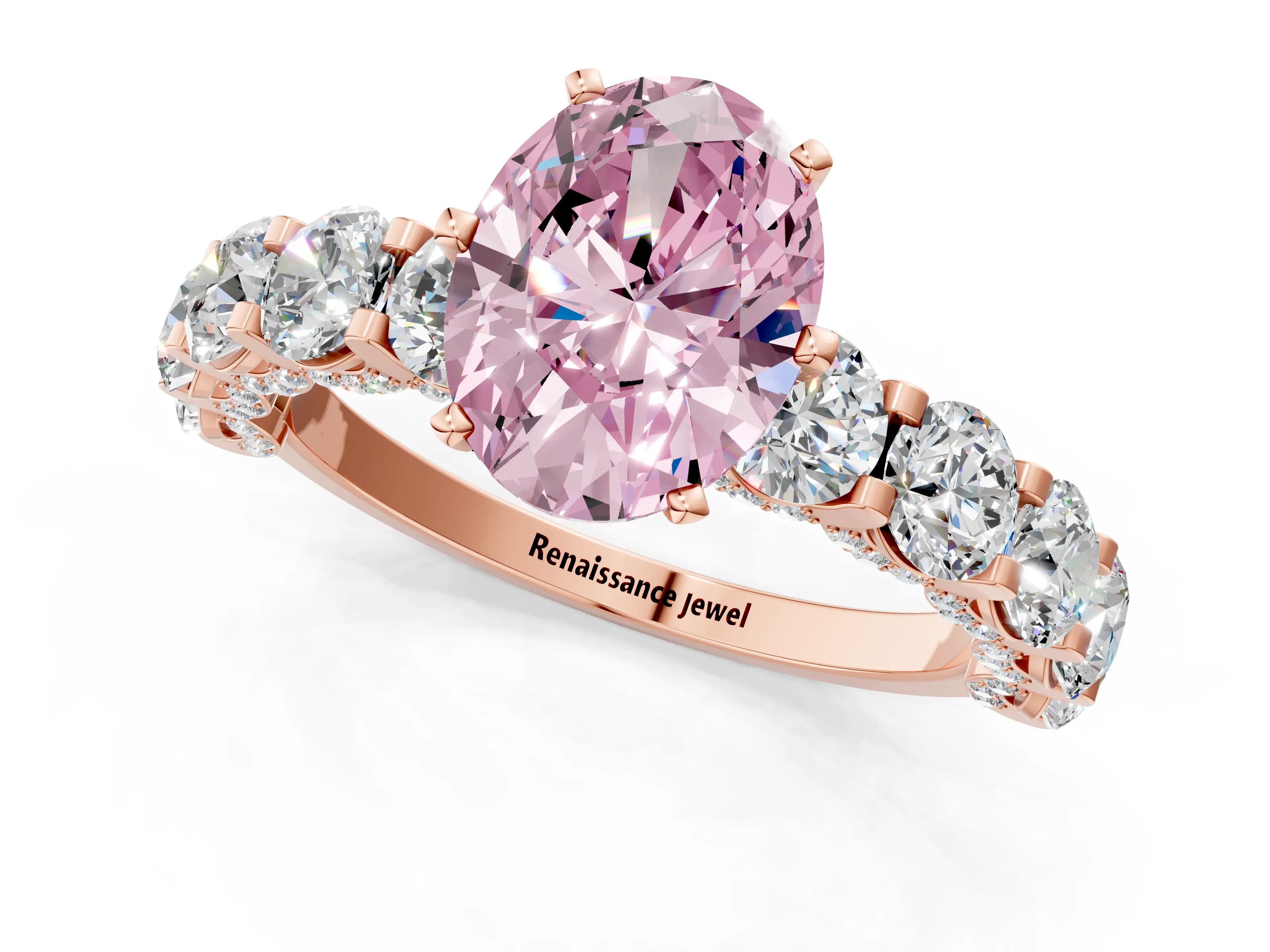 Rose gold Fancy Pink Oval Cut Diamond Side Stone Engagement Ring with Four-Prong Setting_25