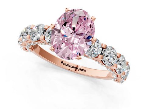 Rose gold Fancy Pink Oval Cut Diamond Side Stone Engagement Ring with Four-Prong Setting_25