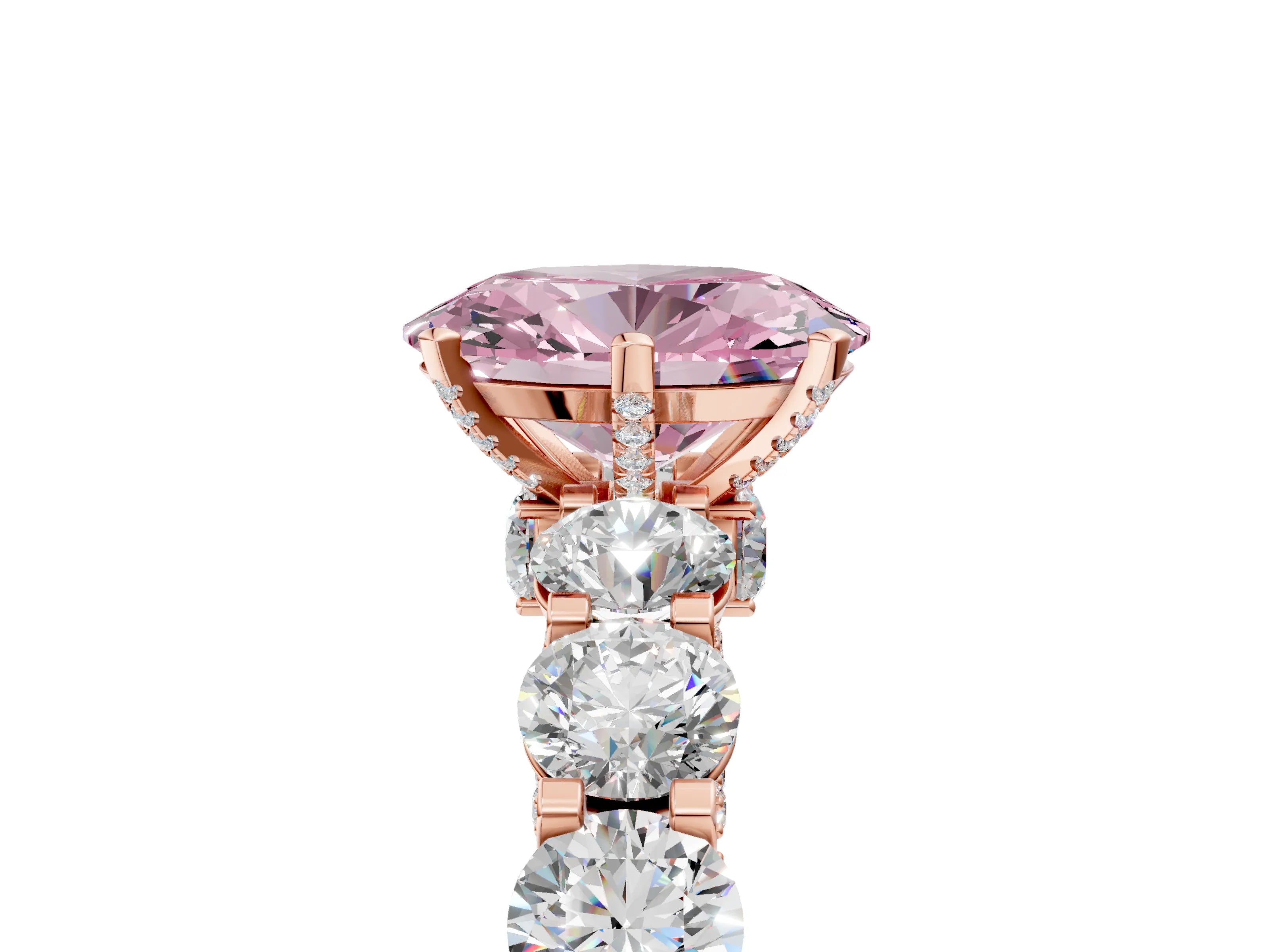 Rose gold Fancy Pink Oval Cut Diamond Side Stone Engagement Ring with Four-Prong Setting_29