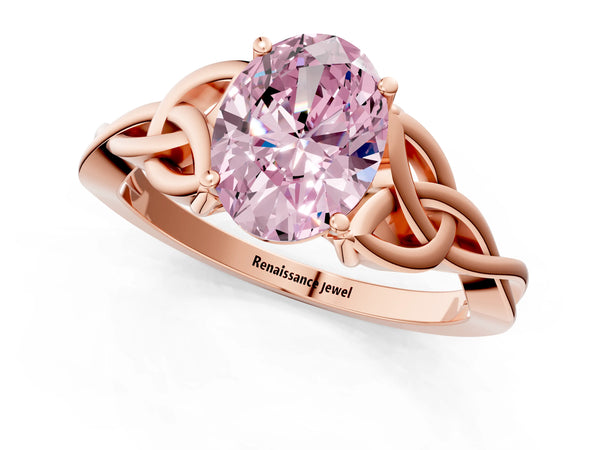 Rose gold Fancy Pink Oval Cut Diamond Solitaire Celtic Knot Ring with Four-Prong Setting