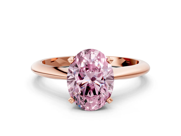 Rose gold Fancy Pink Oval Cut Diamond Solitaire Engagement Ring with Classic Band and Four-Prong Setting