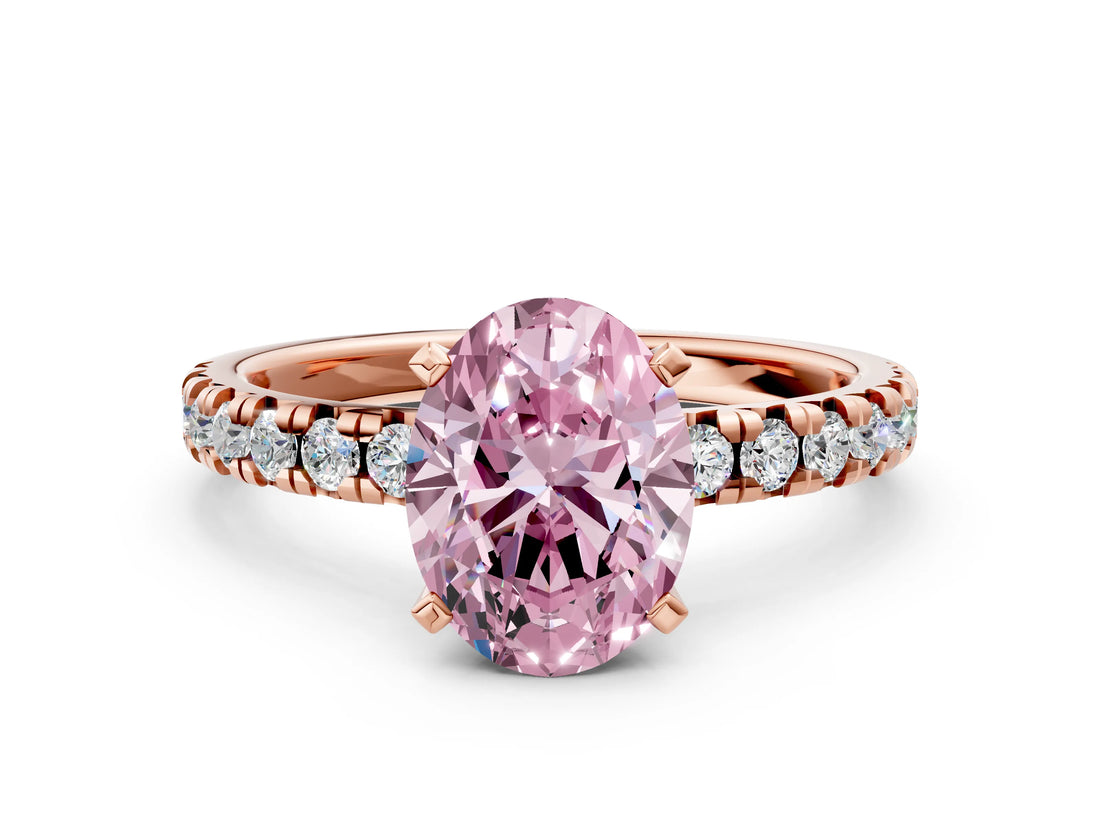 Rose gold Fancy Pink Oval Cut Diamond Solitaire Pavé Engagement Ring with Round Band and Prong Setting_61