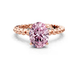 Rose gold Fancy Pink Oval Cut Diamond Solitaire Ring with Beaded Band and Prong Setting_290