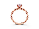 Rose gold Fancy Pink Oval Cut Diamond Solitaire Ring with Beaded Band and Prong Setting_293