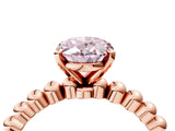 Rose gold Fancy Pink Oval Cut Diamond Solitaire Ring with Beaded Band and Prong Setting_294