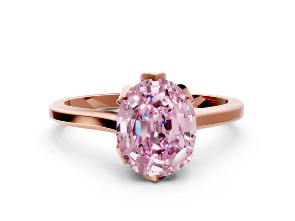 Rose gold Fancy Pink Oval Cut Diamond Solitaire Ring with Flower Prong Setting and Classic Band