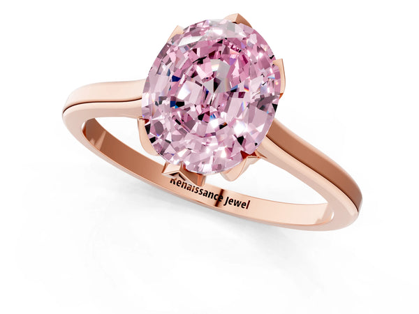 Rose gold Fancy Pink Oval Cut Diamond Solitaire Ring with Flower Prong Setting and Classic Band