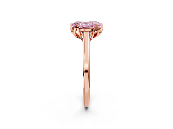 Rose gold Fancy Pink Oval Cut Diamond Solitaire Ring with Flower Prong Setting and Classic Band