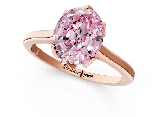 Rose gold Fancy Pink Oval Cut Diamond Solitaire Ring with Flower Prong Setting and Classic Band