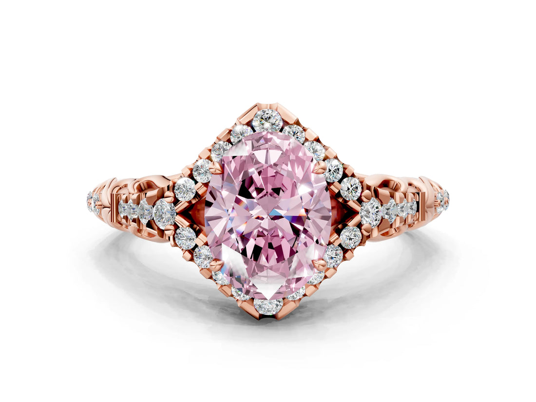 Rose gold Fancy Pink Oval Cut Diamond Solitaire Ring with Hidden Halo and Pavé Band_27