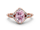 Rose gold Fancy Pink Oval Cut Diamond Solitaire Ring with Hidden Halo and Pavé Band_27