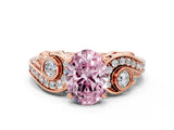 Rose gold Fancy Pink Oval Cut Diamond Solitaire Ring with Milgrain Pavé Band and Four-Prong Setting_172