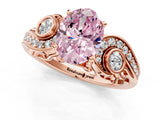 Rose gold Fancy Pink Oval Cut Diamond Solitaire Ring with Milgrain Pavé Band and Four-Prong Setting_173