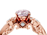 Rose gold Fancy Pink Oval Cut Diamond Solitaire Ring with Milgrain Pavé Band and Four-Prong Setting_176