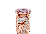 Rose gold Fancy Pink Oval Cut Diamond Solitaire Ring with Milgrain Pavé Band and Four-Prong Setting_177