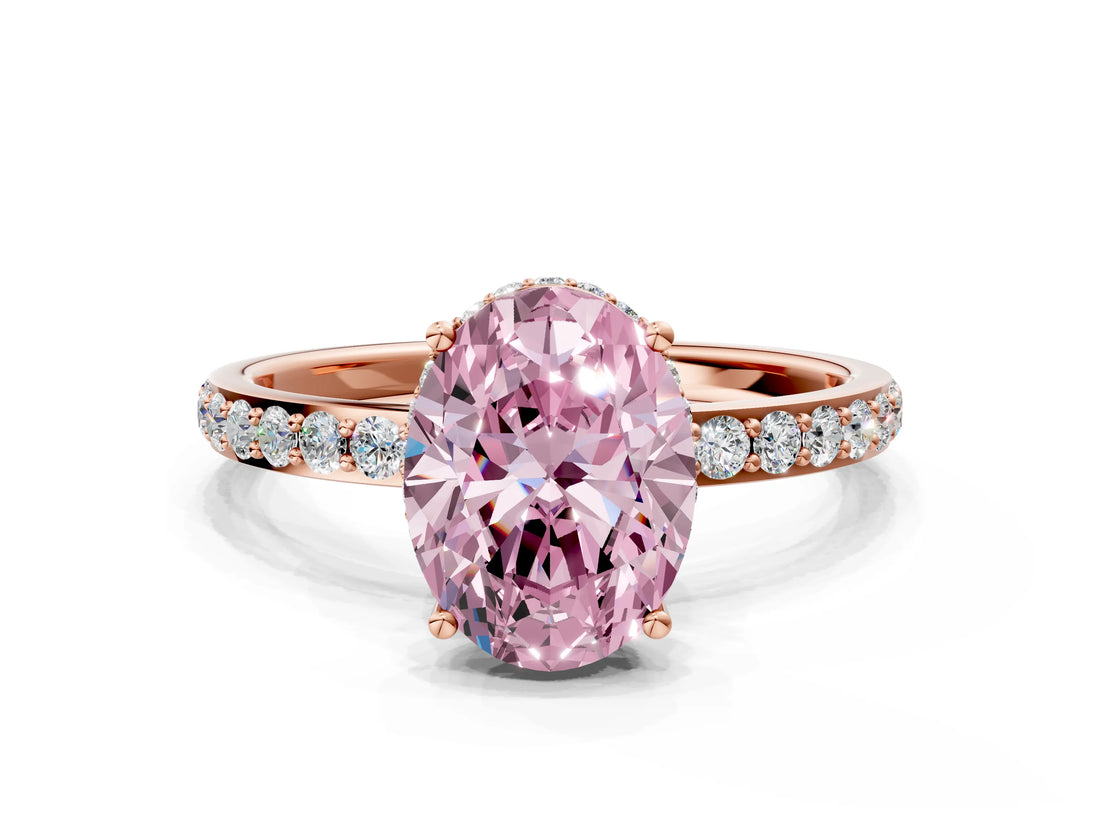 Rose gold Fancy Pink Oval Cut Diamond Solitaire Ring with Pavé Band and Hidden Halo_19