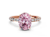 Rose gold Fancy Pink Oval Cut Diamond Solitaire Ring with Pavé Band and Hidden Halo_19