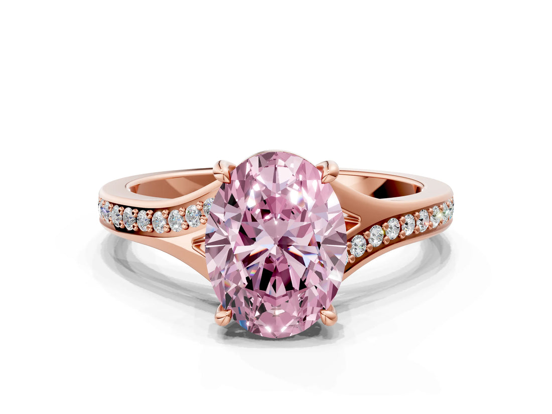 Rose gold Fancy Pink Oval Cut Diamond Solitaire Ring with Pavé Band and Prong Setting_12