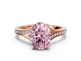 Rose gold Fancy Pink Oval Cut Diamond Solitaire Ring with Pavé Band and Prong Setting_12