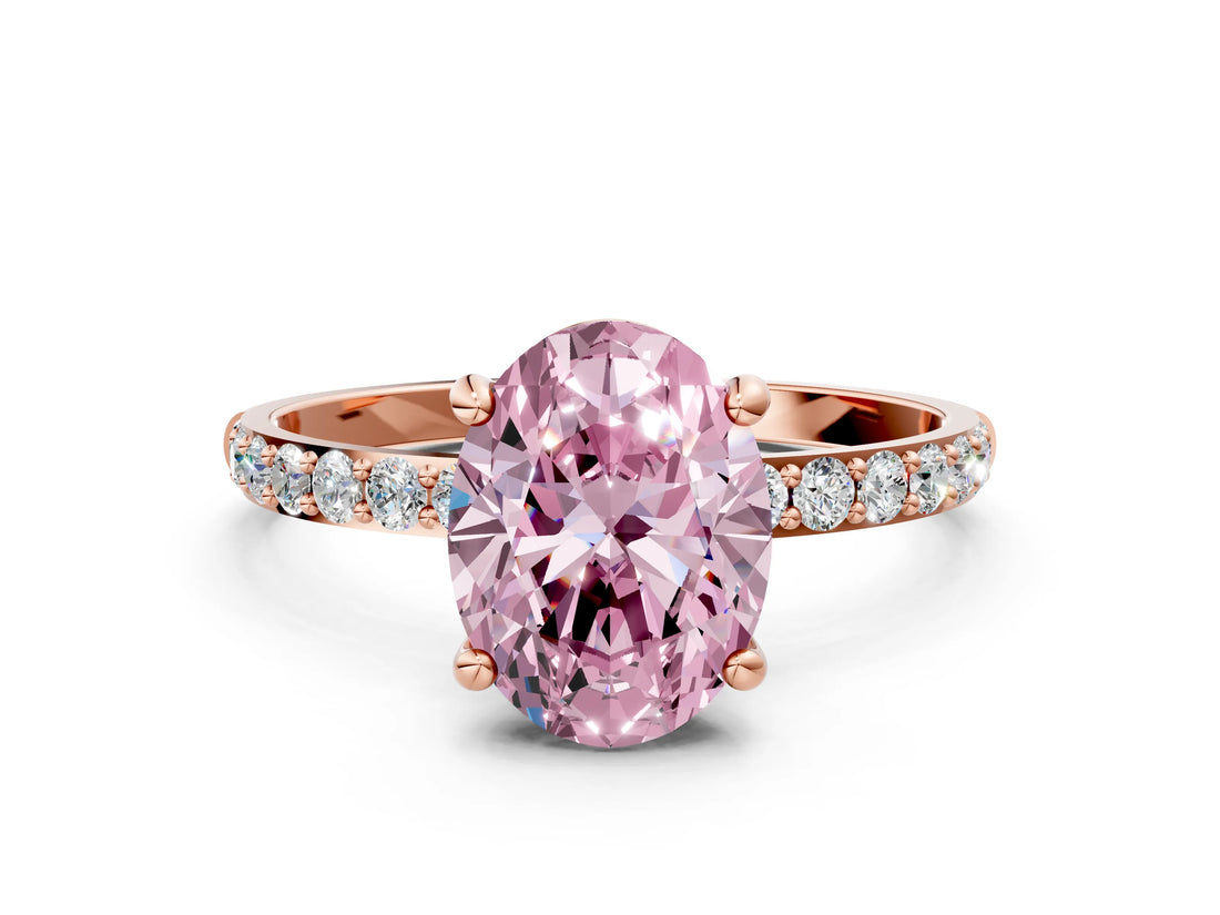 Rose gold Fancy Pink Oval Cut Diamond Solitaire Ring with Pave Band and Four Prong Setting_71